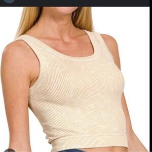 Zenana Outfitters Beige Ribbed Tank Top